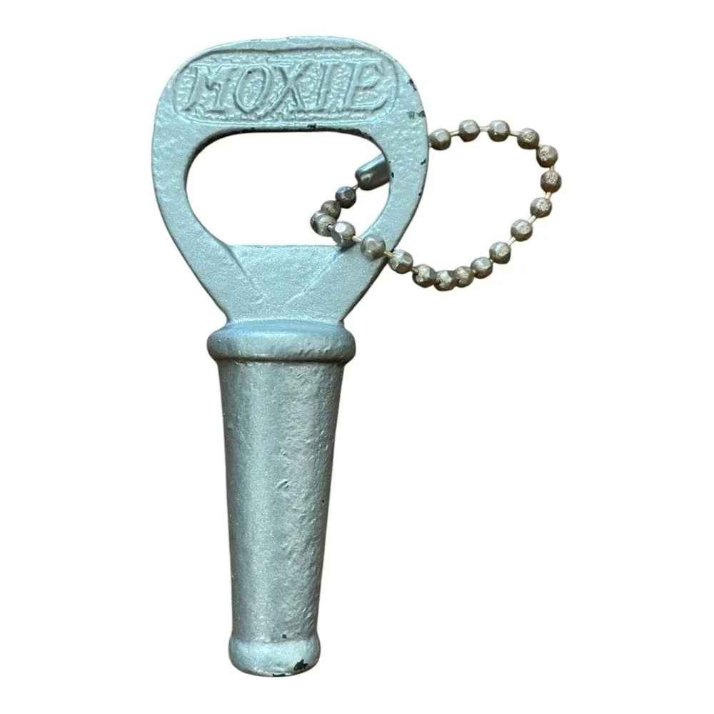 Vintage Moxie Soda Advertising Bottle Opener‎ Zinc Cast Metal Ball Chain 3